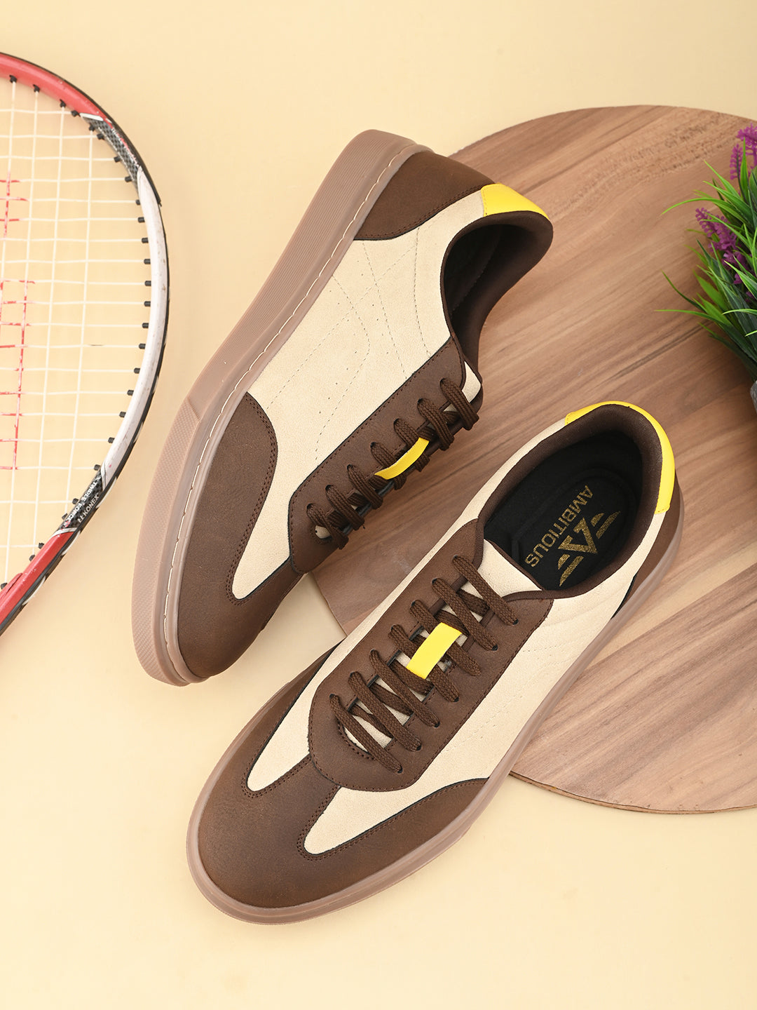 Mens Casual Kai Sneakers- Beige Brown