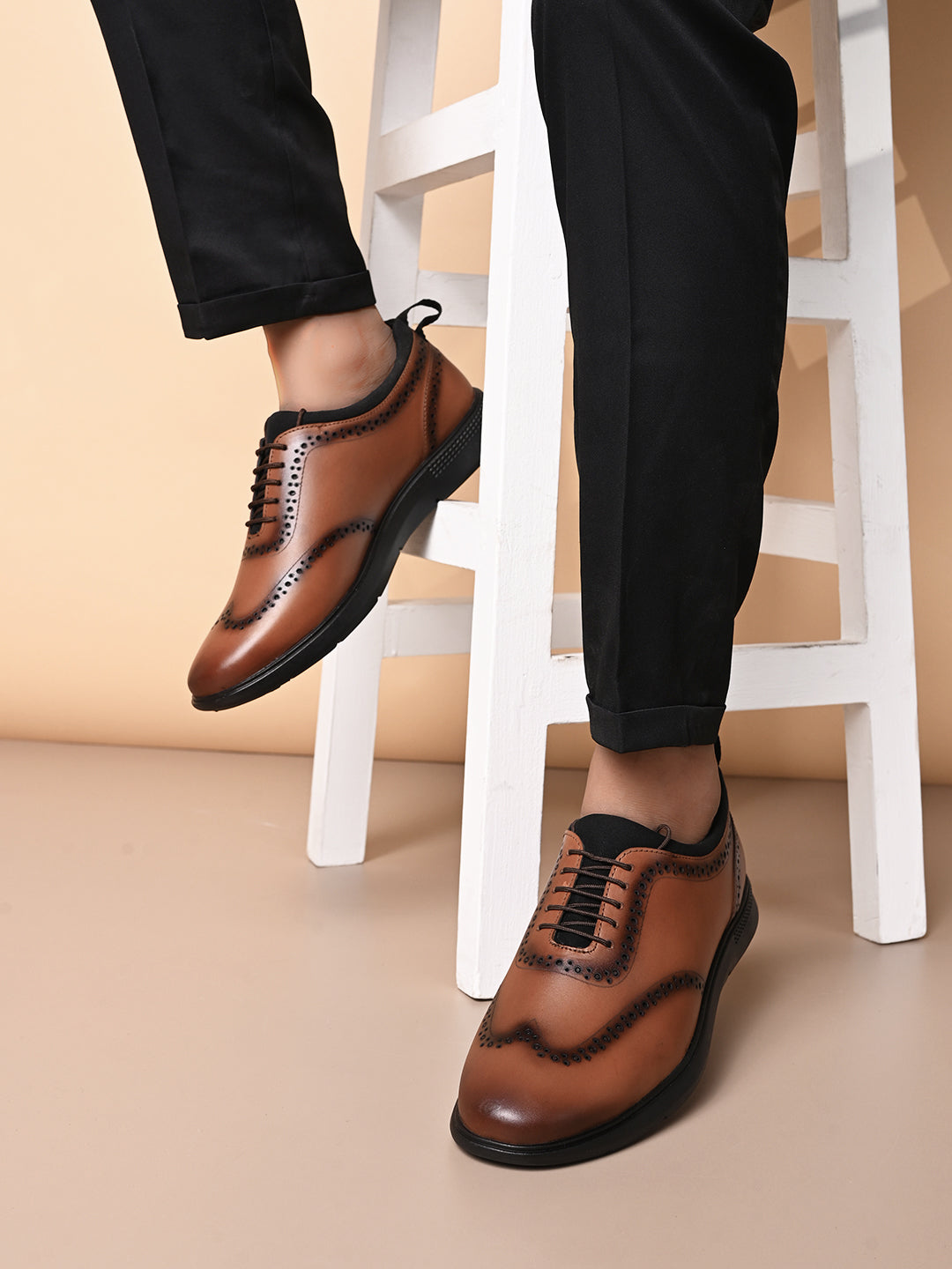 Mens Casual Cross Brogues- Tan